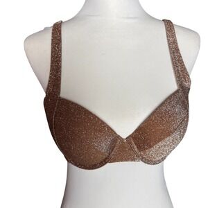NWT! VICTORIA'S SECRET CAPUCCINO BROWN SHIMMER BRALETTE BIKINI TOP ONLY M